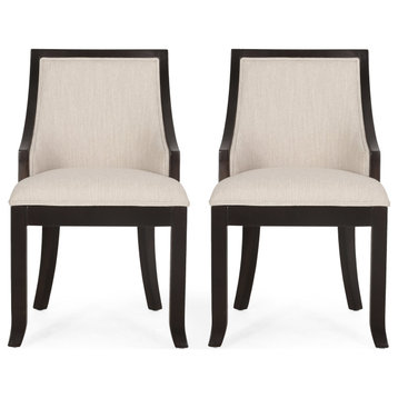 Monita Upholstered Birch Wood Dining Chairs, Set of 2, Beige + Walnut, 100% Polyester + Birch