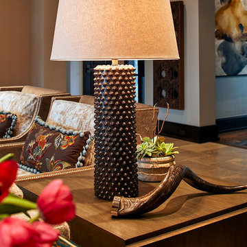 Textural Bronze Table Lamp with Sheep's Horn