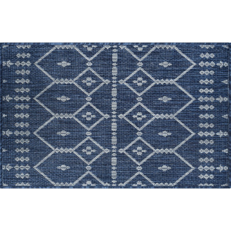 Evka Contemporary Geometric Navy Light Gray Indoor/Outdoor Scatter Mat Rug 2x3