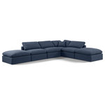 Meridian Furniture - Indulge Upholstered Modular U-Shaped Sectional, Navy, 6-Piece: 3 Armless Chair, 1 Corner Chair, 2 Ottoman, Down Stuffed Linen Textured Fabric - Experience ultimate comfort and style with our navy linen textured fabric Indulge Sectional. The luxurious linen texture of the fabric will elevate the aesthetic of any room. This sofa provides ample space for you to relax while its modular build offers the option of unlimited configurations. Whether you're looking to add a stylish element to your living room or a comfortable seating option to your bedroom, this sofa is the perfect choice.