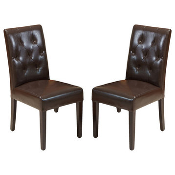 GDF Studio Waldon Leather Dining Chair, Set of 2, Brown, Bonded Leather