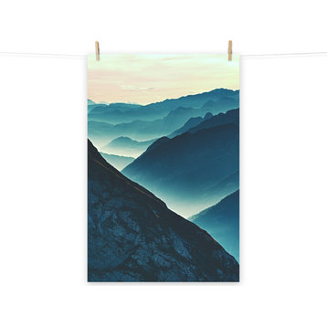Misty Blue Silhouette Mountain Range Landscape Photo Unframed Wall Art Prints, 24" X 36"