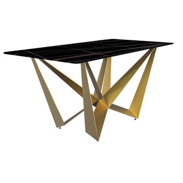 LeisureMod Nuvor Dining Table With a 55" Rectangular Top and Gold Steel Base, Black/Gold