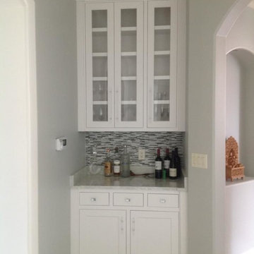 White kitchen, walnut top