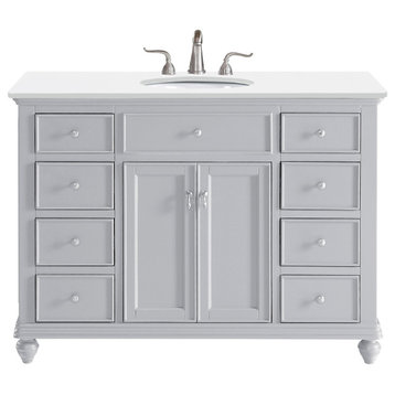 48" Single Bathroom Vanity, Light Grey With Ivory White Engineered Marble
