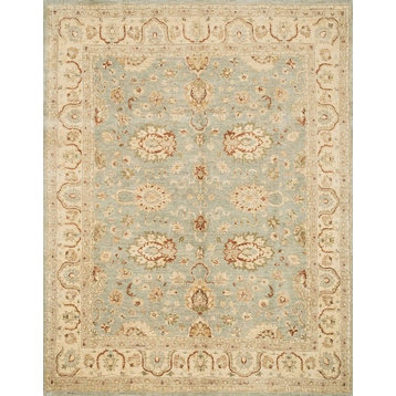 Hand Knotted Vegetable Dyed Wool Majestic Area Rug, Slate/Beige, 5'6"x8'6"