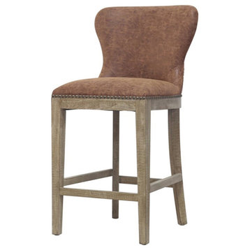 Pemberly Row 26" Faux Leather Counter Stool in Brown/Chocolate