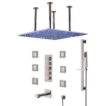 Fontana 24" LED Rainfall Shower System & 6 Jetted Body Sprays, Brushed Nickel
