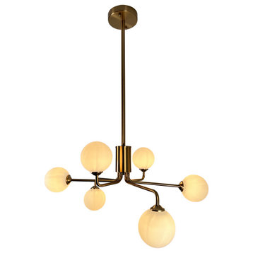 Ootzil  6-Light Brass Chandelier with White Globes