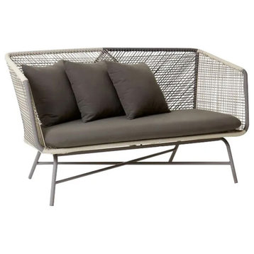 Outdoor PE Rattan Loveseat with Cushion Pillows Included Patio Sofa Metal Legs