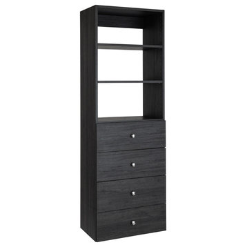 Modular Closets Shelf Tower Closet Organizer Unit With 4 Drawers 19.5" Wide, Gra
