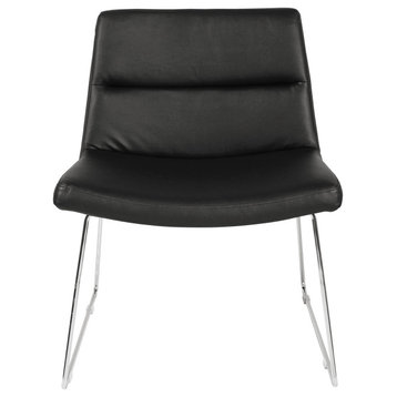Thompson Chair, Black Faux Leather With Chrome Sled Base