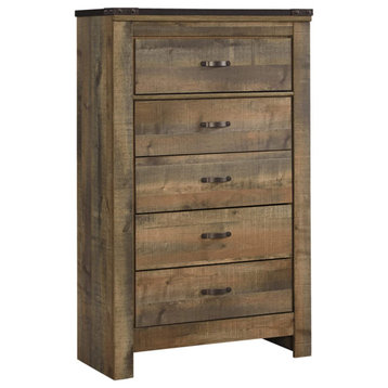 Vertical Dresser, Drawers With Antique Bronze Pulls & Plank Details, Warm Brown
