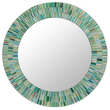 Mosaic Glass Mirror, 'Aqua Fantasy', India