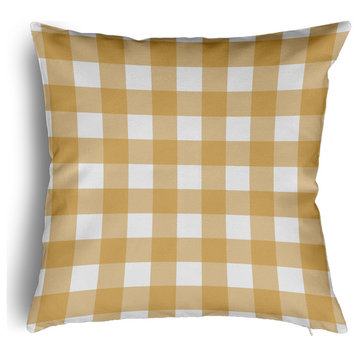 Gingham Plaid Accent Pillow With Removable Insert, Golden Mustard, 16"x16"