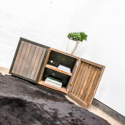 Louisa Reclaimed Scaffolding Board Media Unit with Slatted Wood and Steel Doors - Media Cabinets