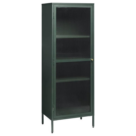1-Door Glass & Metal Display Cabinet in Green