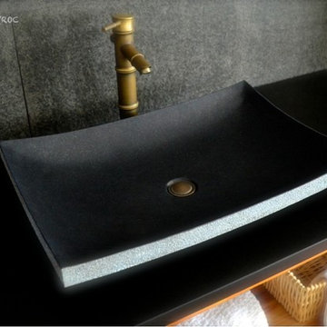 LOTUS SHADOW 23"x15" BLACK GRANITE BATHROOM VESSEL SINK
