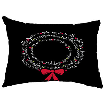 Wreath of Words 14"x20" Decorative Word Outdoor Pillow, Black