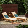 Noble House Maki Outdoor Acacia Wood Chaise Lounge in Teak and Cream (Set of 2)