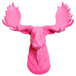 White Faux Taxidermy - Mini Faux Moose Head Wall Mount, Pink - Mini Faux Moose Head Wall Mount