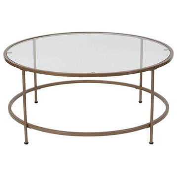 Astoria Collection Glass Coffee Table With Matte Gold Frame, Clear/Matte Gold