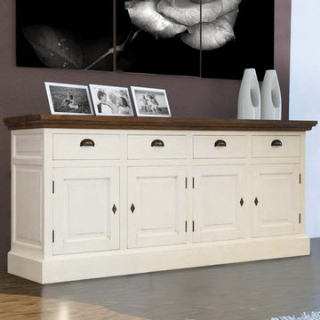 Georgia Two Tone Teak and Solid Wood 4 Drawer 94" Extra Long Sideboard