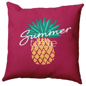 Summer Time Pineapple Polyester Indoor Pillow, Lipstick Pink, 20"x20"