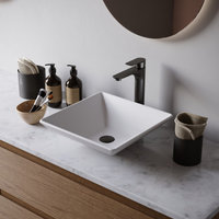 Karran White Acrylic 16" Square Vessel Sink With Faucet Kit, Matte Black
