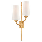 Visual Comfort & Co. - Iberia Double Right Sconce in Antique Gold Leaf with Linen Shades - The Iberia by Julie Neill features elegant, organic linear forms inspired by gently curving oak tree branches. Unique in its simplicity, the refined series will add a graceful touch to any space.