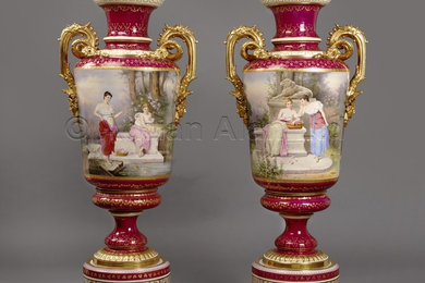An Important and Extremely Large Pair of Magenta Ground Vienna Porcelain Exhibit