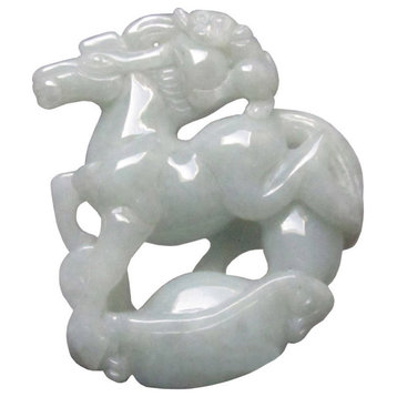 Green Jade Chinese Zodiac Monkey Ridding On Horse Stepping On Fortune Pendant