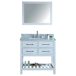 Contemporary Bathroom Vanities And Sink Consoles Manhattan Bathroom Vanity, White, With Mirror, 36"