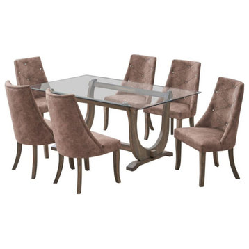 Benoit Glasstop Dining Set, Dark Brown, 6 Chairs
