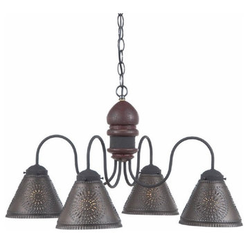 Wood and Punched Tin Chandelier, Plantation Red