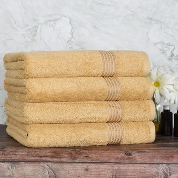 4 Piece Egyptian Cotton Solid Bathroom Bath Towel Set, Gold