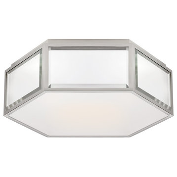 Bradford Small Hexagonal Flush Mount in Mirror and Polished Nickel with Frosted