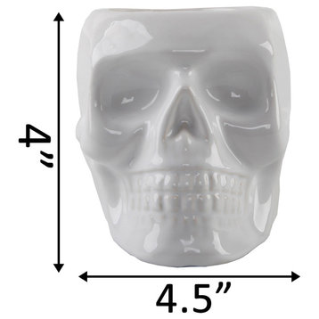 4.5X3.5 Ceramic Sugar Skull Planter, White