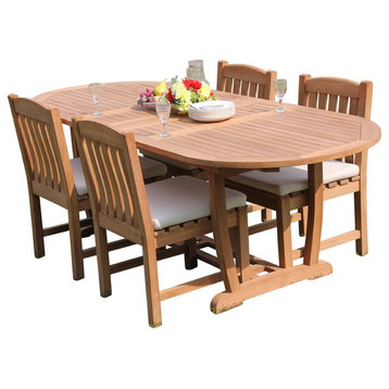 5-Piece Outdoor Teak Dining Set 94" Masc Oval Table, 4 Devon Armless Chairs