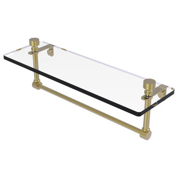 Foxtrot 16" Glass Vanity Shelf with Towel Bar, Satin Brass