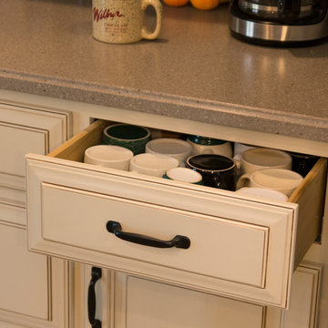 white paint with glaze kitchen