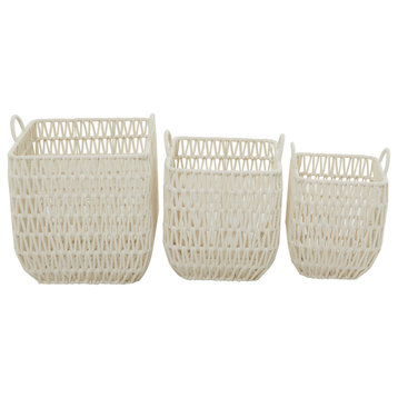 Traditional White Cotton Fabric Storage Basket Set 562632