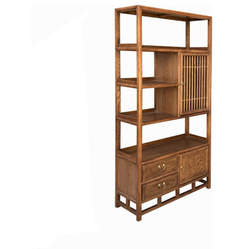 Chinese Elm Wood Brown Open Display Bookcase Cabinet Hcs4546