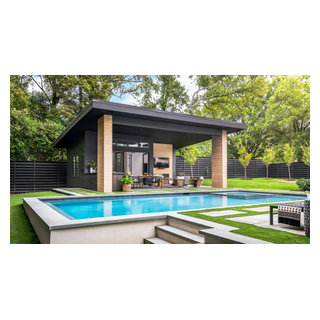 A cabana’s interior to open completely to the pool and patio, with ...