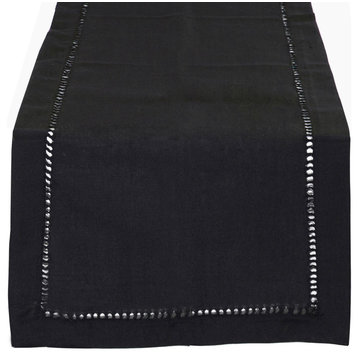 Stylish Solid Color with Hemstitched Border Table Runner, Black, 14"x90"