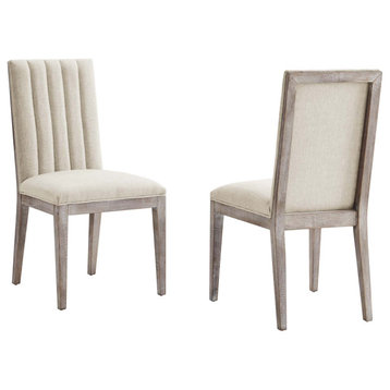 Maisonette French Vintage Tufted Fabric Dining Side Chairs Set of 2 - Beige