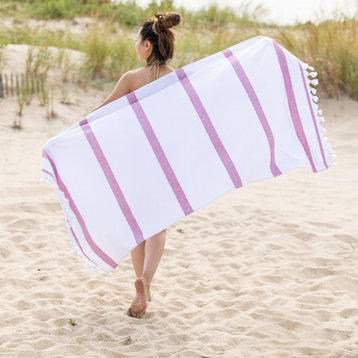 Tropical Cabana Cotton Stripe Fouta Beach Towel, Sangria