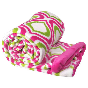 Mystique Flannel Printed & Solid Back Throw, 50"x60", Pink