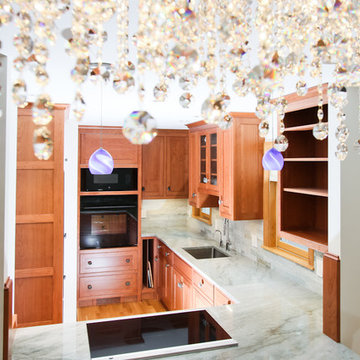 Craftsman Kitchen with Cherry Cabinets and Marble Counters – Manchester MA