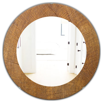 Designart Wood Ii Midcentury Frameless Oval Or Round Wall Mirror, 32x32